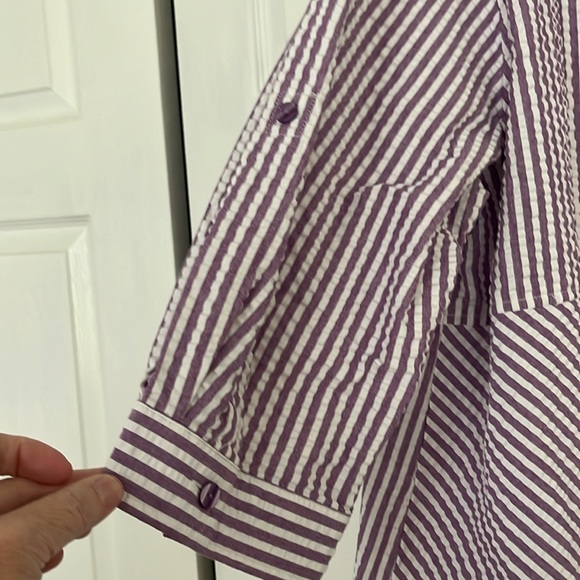 Joan Rivers lavender/white striped seersucker swing top 1X - Picture 4 of 8